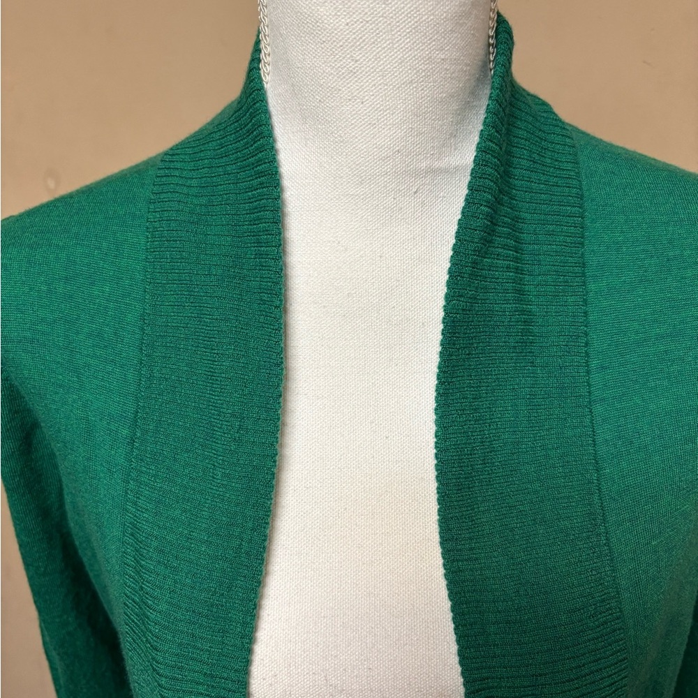 Talbots Emerald Green Open Front Cardigan Pure Merino Wool - Picture 2 of 6